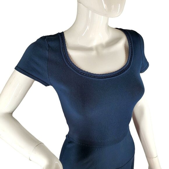 Y2K Diane Von Furstenberg Knit Dress Blue Fit Flare Scoop Neck Cap Slv Women S/M - Picture 5 of 10